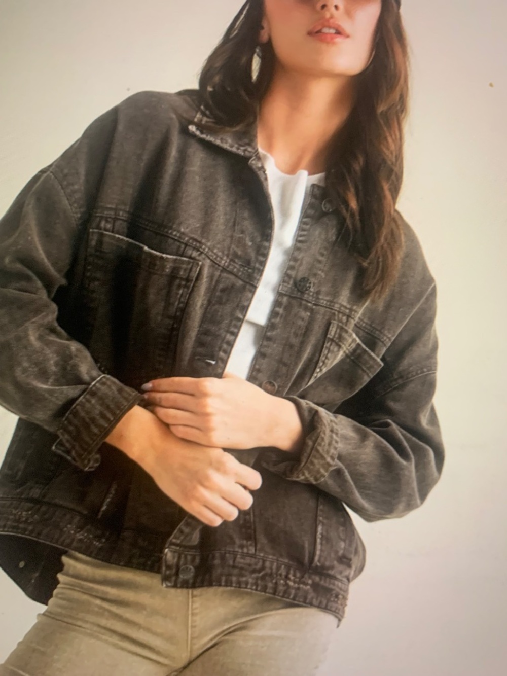 Womens Denim Jacket 100% Cotton, Brown oversized Mustard Seed Brand Size Medium
